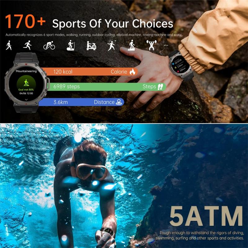 2025 Nieuwe T-Rex 3 GPS Smartwatch 5 ATM Waterdicht Ingebouwde Dual-band GNSS Kompas Militaire Sport Smartwatch Mannen