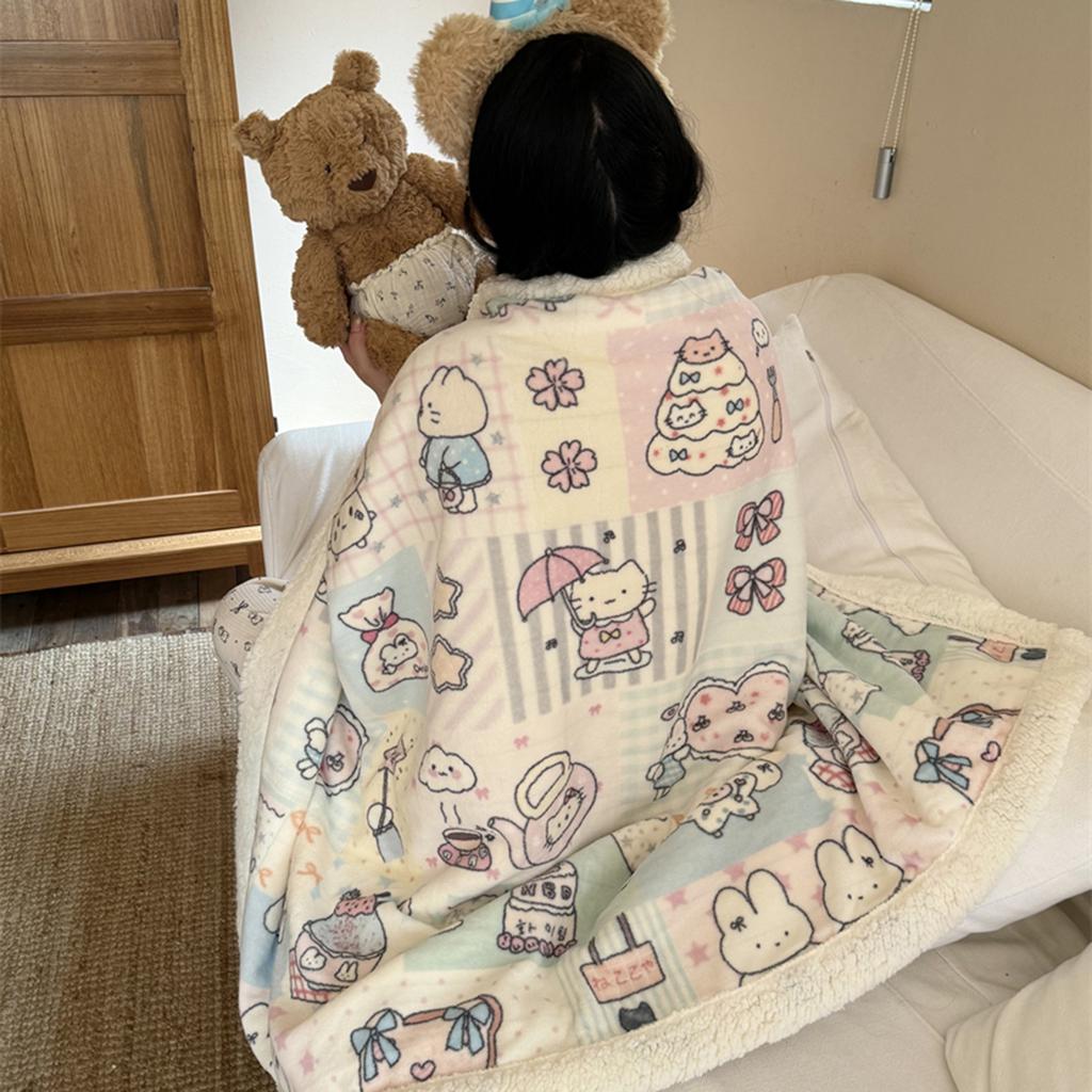 Thickened Lamb & Coral Fleece Cartoon Animation Winter Blanket for Office Nap Air Conditioning Sofa Cover & Kindergarten Use