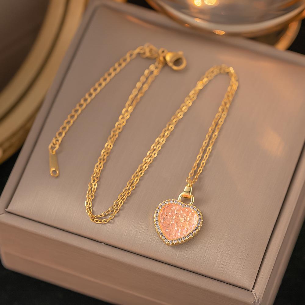 Chic Non-Fading Titanium Steel Necklace for Women with Unique Design and Sparkling Copper Pendant