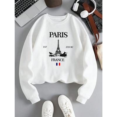 Mode Dames Hoodie Parijs Frankrijk Eiffeltoren Print Sweatshirt Warm Comfortabel Pullovers Herfst Dames Streetwear