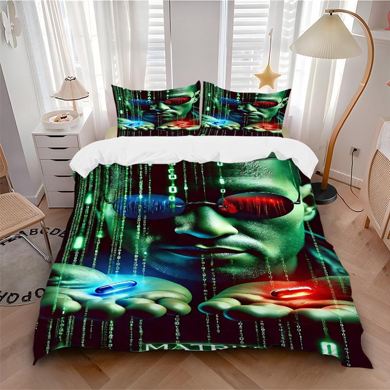 

3 шт. Комплект постельного белья «Матрица», Мягкое полиэстеровое покрывало и наволочки, Подходит для всех сезонов, Дизайн для спальни L1003041 135x200cm