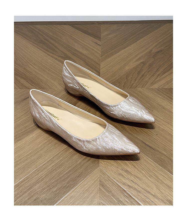 Fairy Style Pointed Toe Flat Shoes - Champagne Gold & Silver, Perfect for Weddings, Plus Size, Bridesmaids, and Pregnant Women. Hidden Heel.