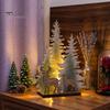 Exquisite Wood Craft Wooden Christmas Tree Table Decor with LED Light, Rustic Standing Sign Party Supplies Reindeer Santa Claus for Holiday
