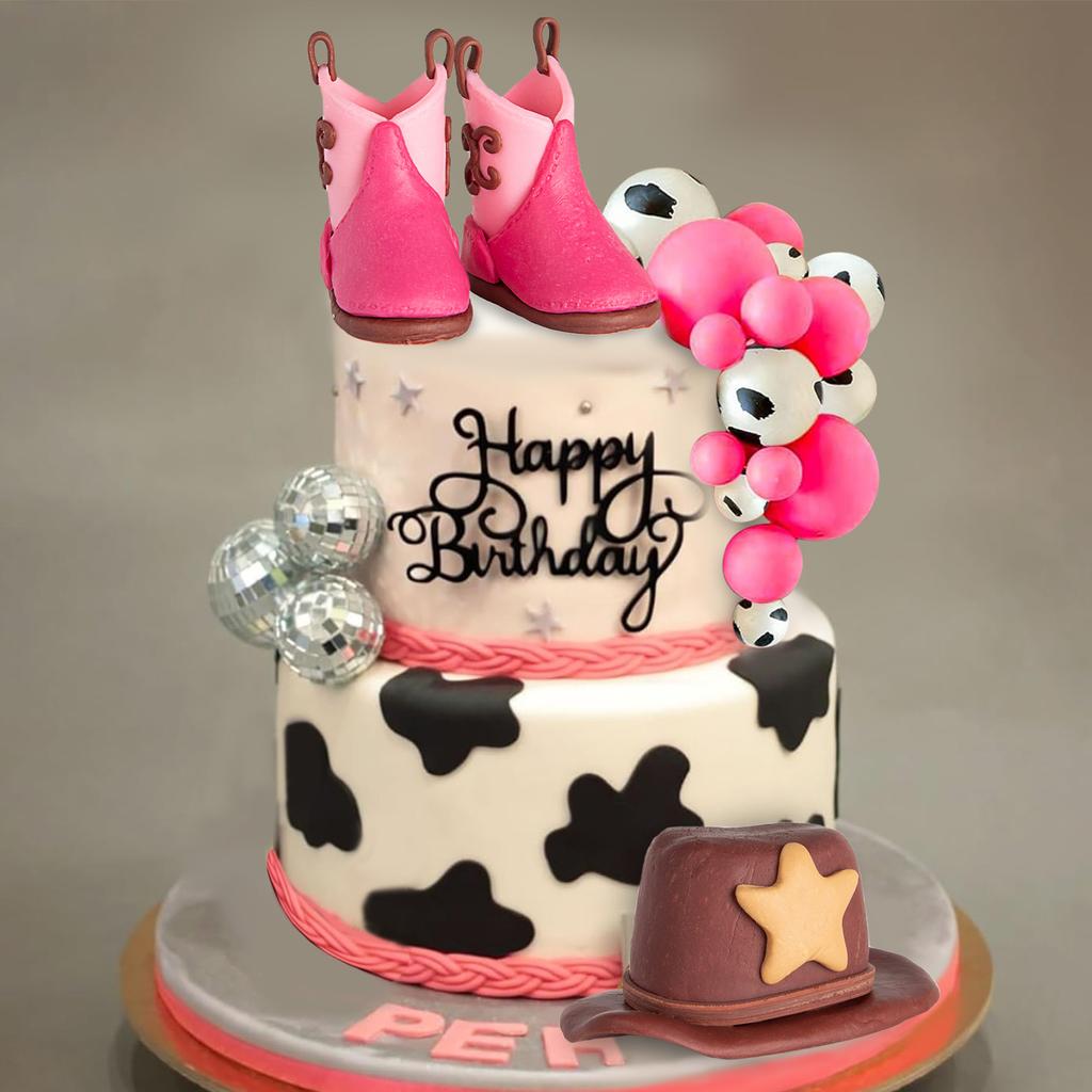 3 Stück Rosa Cowboy Kuchen Dekorationen Cowboyhut Stiefel Kuchenaufsätze Western Cowgirl Geburtstag für Western Themenparty Gastgeschenke Zubehör