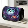 1pc Gothic Purple Skull Flip Top Pencil Case with Double Zipper - Large Capacity Thickened Oxford Storage Bag Suitable for School, Office, Travel | Mu