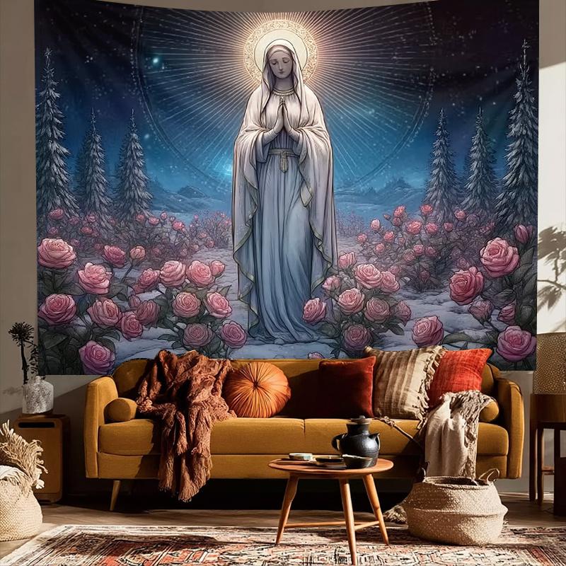 Our Lady of Mary Rose Garden Prayer Tapestry Festival Bedroom Office Living Room Polyester Fiber Wall Hanging Home Wall Decor