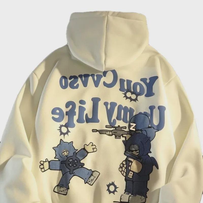 2024 American Retro Hip-Hop Women's Hooded Sweatshirt – European Style, Autumn/Winter, Velvet, High Street Trend.