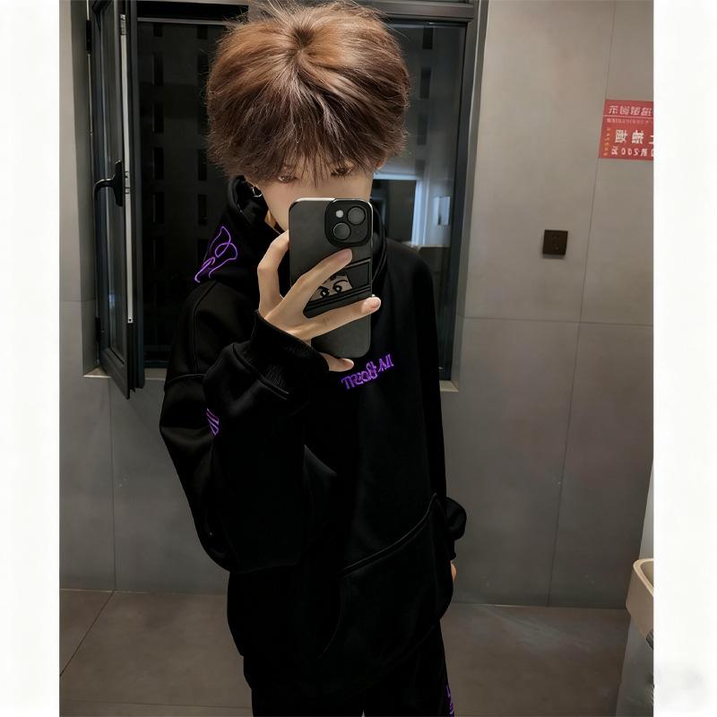 American embroidery hooded sweater women s clothing autumn and winter new heavy industry machine embroidery men s fleece thickened loose casual XXXL 2460₽