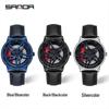 Sanda Cool Wheel Men's Skeleton Dial Leather Strap Waterproof Quartz Watch