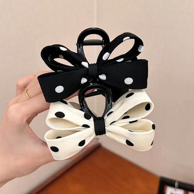 Presilha de cabelo garra laço de bolinhas de alta qualidade para mulheres elegante clipe de tubarão rabo de cavalo alto grampo de cabelo clipe para trás da cabeça