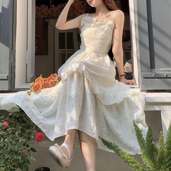 Mushroom Edge Suspender Dress: Sweet Waist-Slimming, Fairy-Inspired Summer 2025 Long Dress for Women