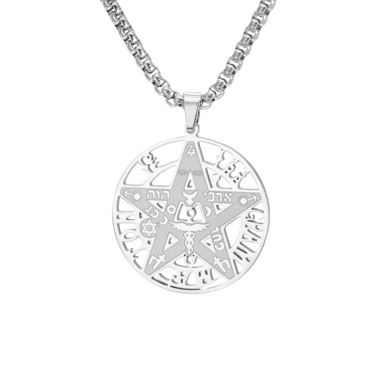 

LIKGREAT Solomon Pentagram Necklace Witchcraft Tetragrammaton Charm Wiccan Protection Amulet Stainless Steel Jewelry Gift 60cm