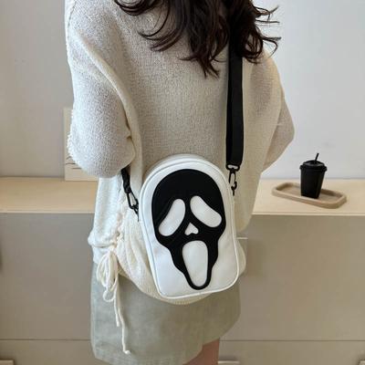Crossbody Bag Men and Women Niche Design Personality Trend Funny Ghost Skull Shoulder Bag Soft Phone Small Satchel