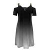 Women Casual Sling Off Shoulder Short Sleeve Zipper V-neck Gradient Color Dress