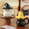 Magic Hat Creative Ceramic Ghost Cat Mug 450ml with Lid Magic Kitty Coffee Cup Cute Cartoon Cat Mug Afternoon Tea