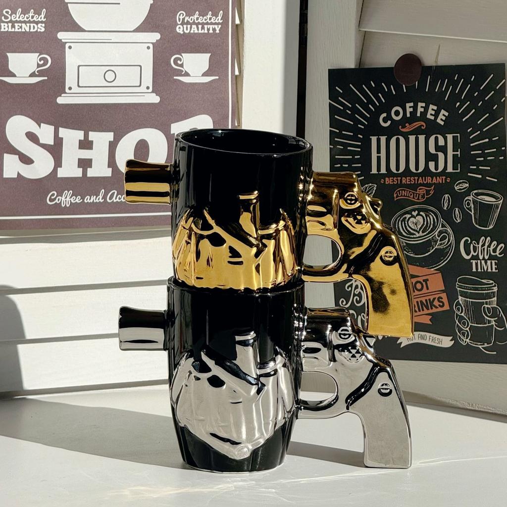 Revolver Bizarre Tassen Jungen Tee Kaffee Tassen Keramik Wasser Tassen Abstrakt Lustig Geburtstagsgeschenke