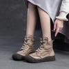 Mode 4CM 2025 Hohe Qualität Frühling/Sommer Neu Durchbrochen Atmungsaktiv Retro Kurze Stiefel Echtes Leder Dicke Sohle Damen Schuhe