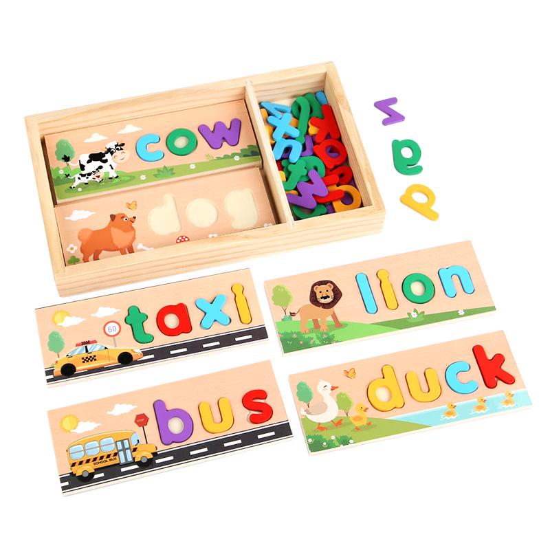 English Spelling Flashcards: Parent-Child Educational Battle Game with Wooden Blocks