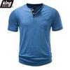 Men's Heathered Slub Cotton Henley T-Shirt - 3-Button Contrast Placket Chest Pocket Crew Neck Casual Slim Fit Daily Tops In Multiple Solid Colors