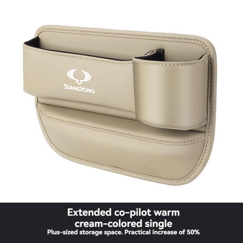 Leather Car Seat Gap Organizer Crevice Side Storage Box Filler Side Storage Pocket With Cup Holder For Ssangyong Car