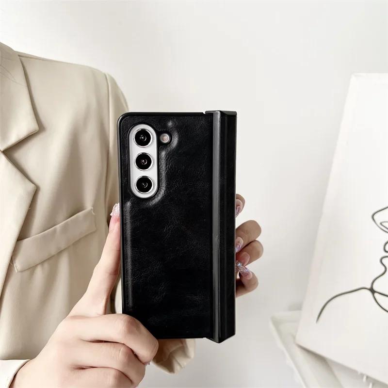 Matte Luxury Soft Leather Folding Hingle Shockproof Protection for Samsung Galaxy Z Fold 6 5 4 3 Case Back Cover Phone Accessory