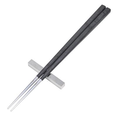 Cutipol KUBE Chopsticks and Chopstick Rest Set, 22.5cm, Handmade Cutlery, Silver/Black, KU39 [Parallel Import]