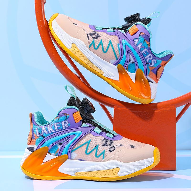 Children's basketball shoes mesh breathable boys' shoes middle older boys boys rubbing sound button basketball shoes running shoes