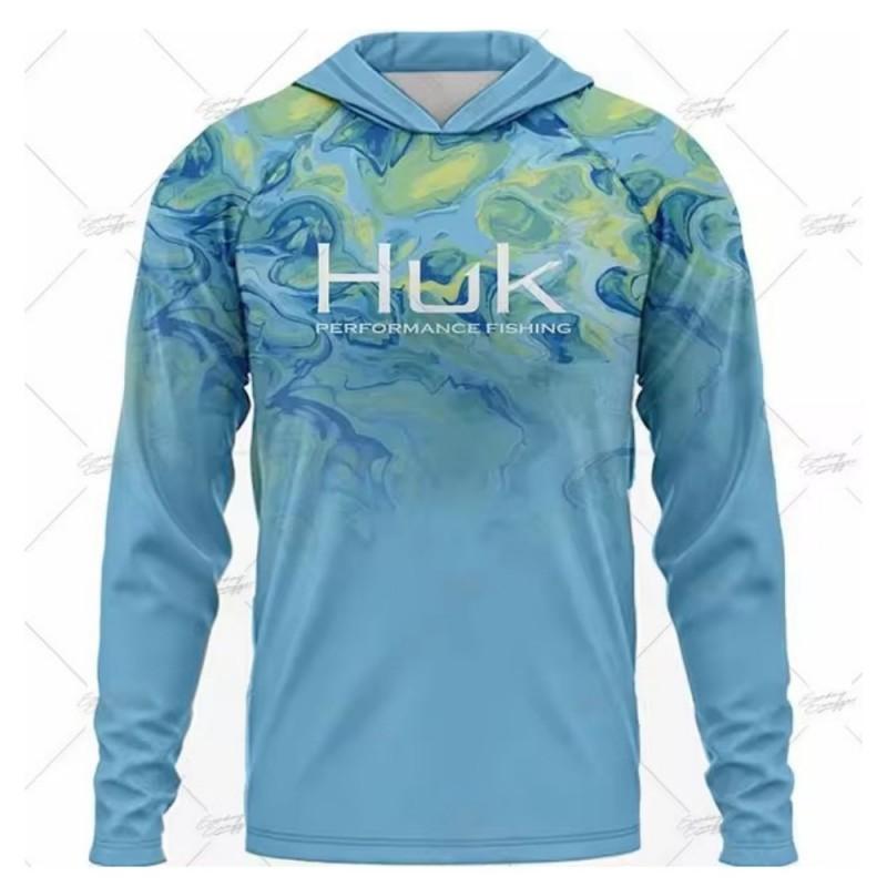 

HUK Men s Outdoor Sports Long-Sleeved Hoded Fishing Wear Lightweight Sun-Protection UPF+50 Luya Fish XXS