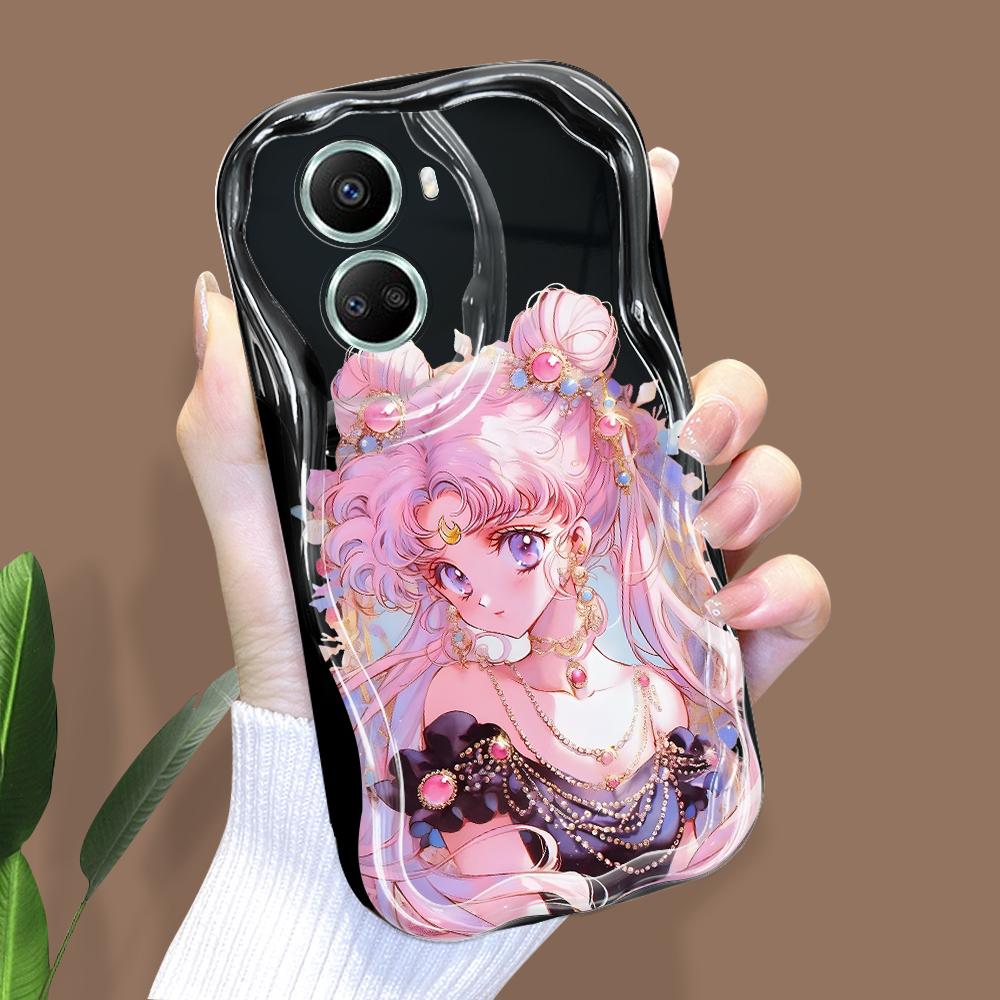 For Honor 90 Lite P30 Pro Infinix Hot 30 40 40i 40 Pro Smart 8 Pro Vivo V29e V30e Beautiful Girl Pink Hair Cream Texture Soft Silicone Phone Case
