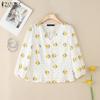 ZANZEA Women Casual Floral Print Summer V-Neck 3/4 Sleeve Blouse