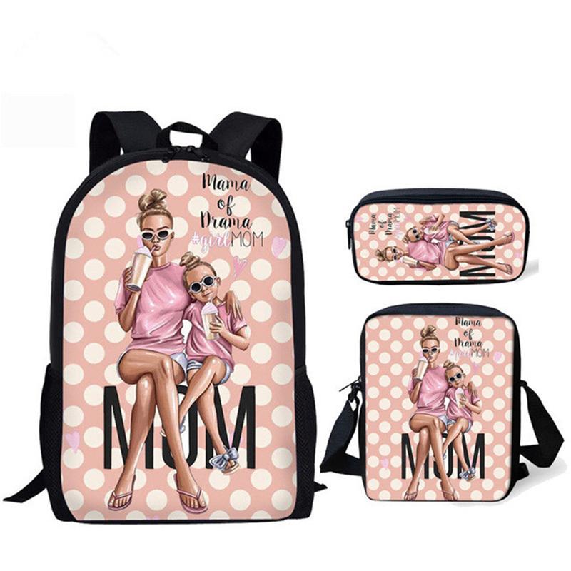 Classique Populaire Super Maman et Papa Impression 3D 3 pièces/Ensemble élève Sacs d'école Sac à dos pour ordinateur portable Sac à dos Sac à bandoulière incliné Trousse