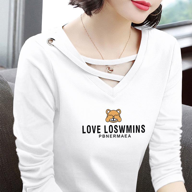 2025 Spring & Autumn Pure Cotton V-Neck Printed Long Sleeve Plus Size T-Shirt for Middle-Aged Women, Age-Reducing & Slimming Design.