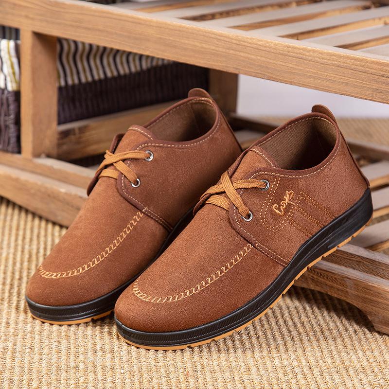 Cloth shoes men's casual shoes autumn and winter lace-up velvet warm driving cloth shoes non-slip cotton shoes