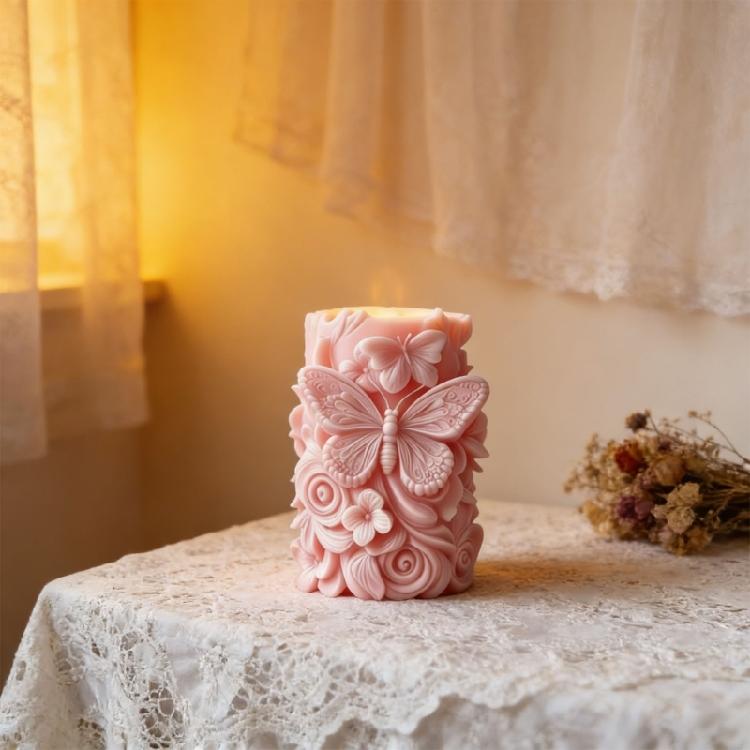 Flower Butterfly Carving Cylinder Silicone Molds For Handmade Candle Soap Chocolate Home Decoration Making Resin Casting