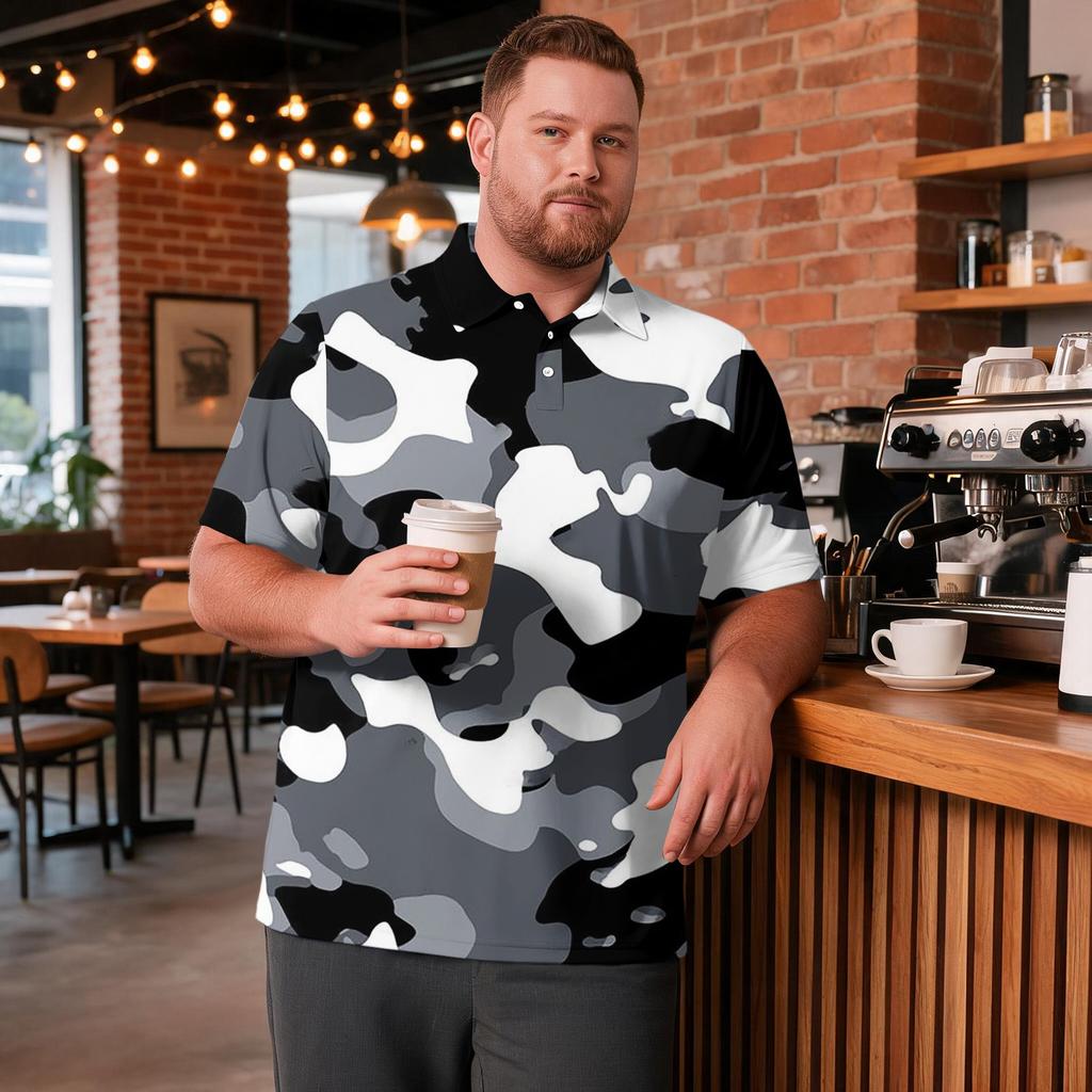 Heren Grote Maat Camouflage Print Golfshirt Ademend Korte Mouw Poloshirt Geschikt voor Casual Werkkleding Tops