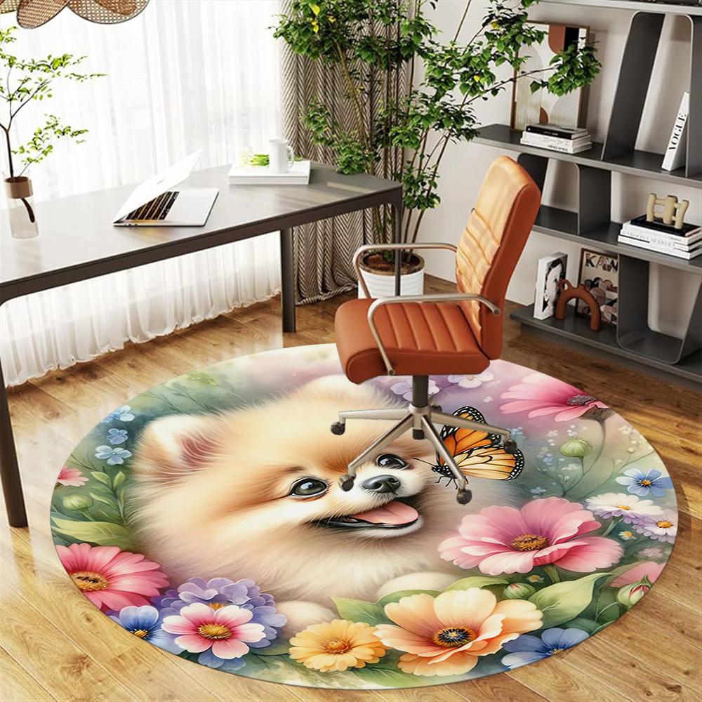 1pc dog flowers butterfly Round Chair mat Area Rug - Non-Slip, Floor Mat for Office, Bedroom, and Indoor Decor c1118157