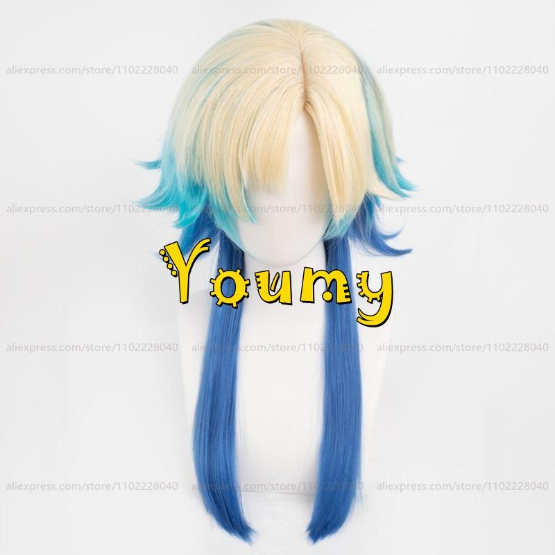 Parrucca Michael Kaiser Uomo 50cm Media Lunga Giallo Chiaro Blu Parrucca Cosplay Anime Parrucche Cosplay Resistenti al Calore Parrucche Sintetiche