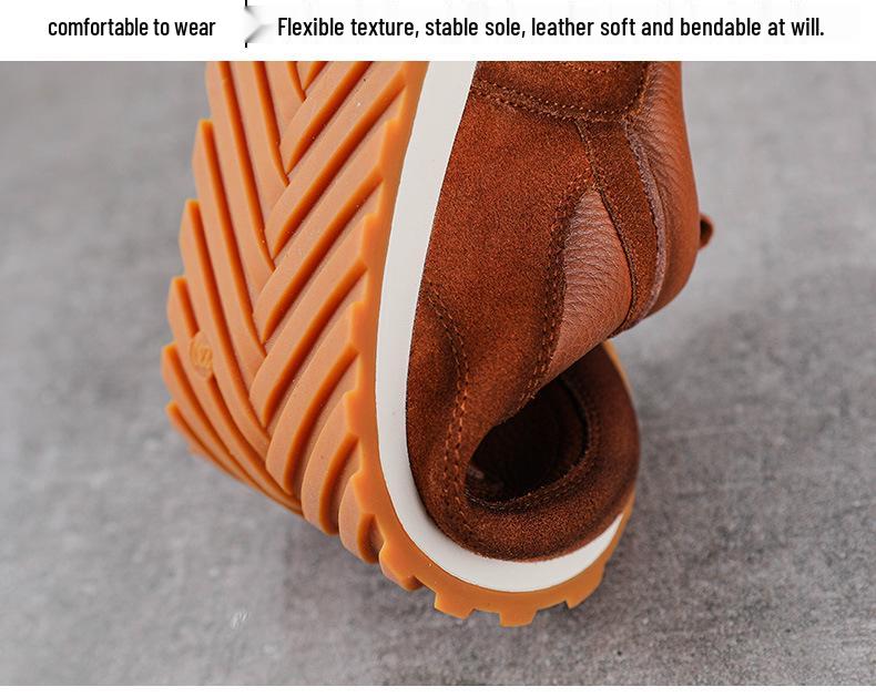 Women's Thick Sole Genuine Leather Dad Shoes - Height-Increasing, Casual Autumn/Winter Sports Sneakers