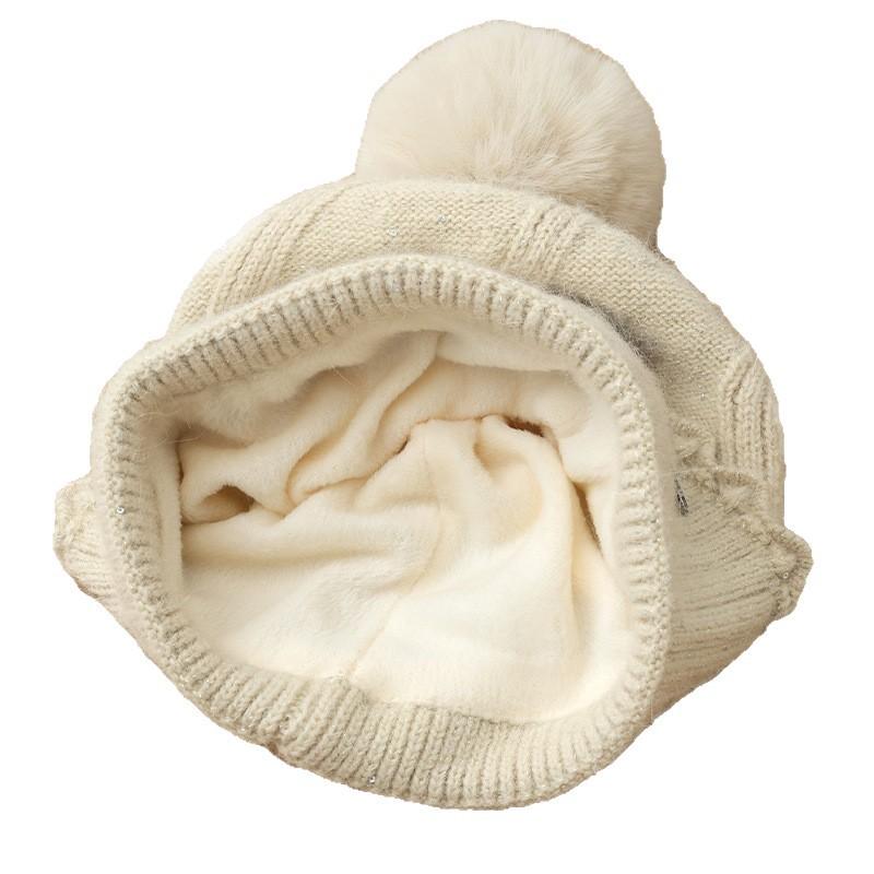 Neuer Herbst- und Winter Pailletten Spitzen Kaninchenhaar Warme Mütze Koreanische Version Vielseitige Outdoor Kältemütze Plus Wollmütze für Damen