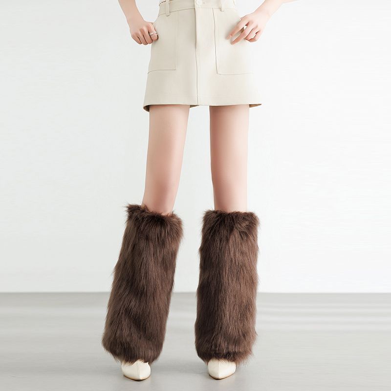 

Гетры из искусственного меха, короткие носки, плюшевые гетры для осени и зимы, длинные универсальные гетры для обуви из лисьего меха, гетры 25cm темный кофе