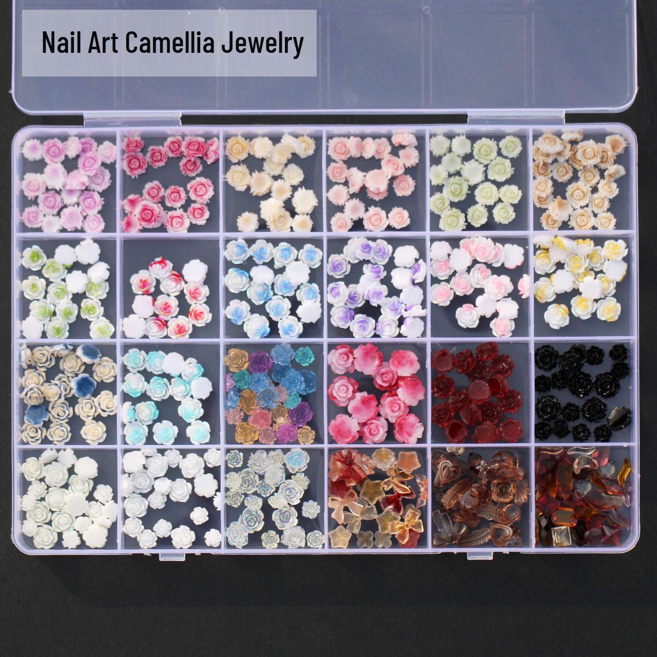 

24-Grid Vintage Resin Camellia Flower Nail Art Rhinestones