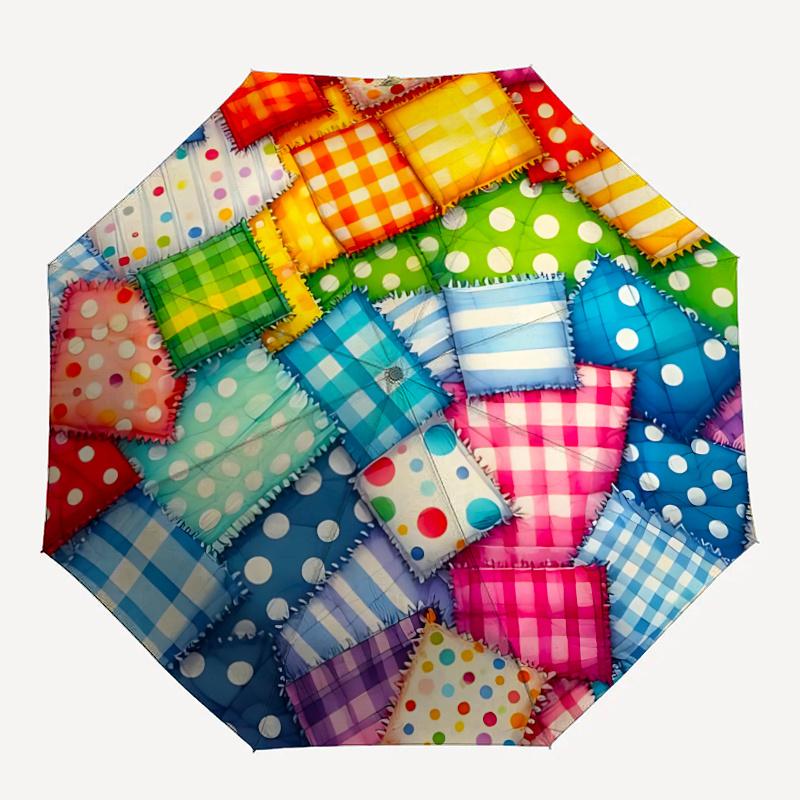 

1pc Patchwork Quilt Automatic Open/close Umbrella, 8-Rib sturdy structure, Artistic Pattern, Compact Design, Fashion Lovers l035