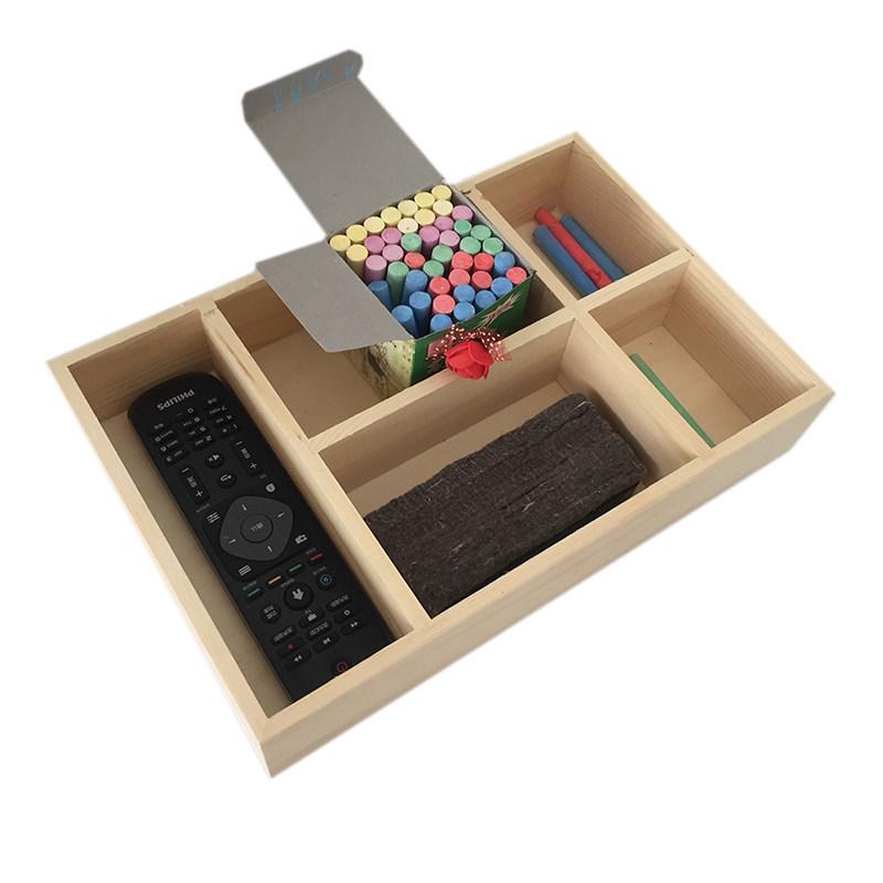 Wooden Multi-Grid Desk Organizer: Chalk, Pen, Key & Stationery Holder