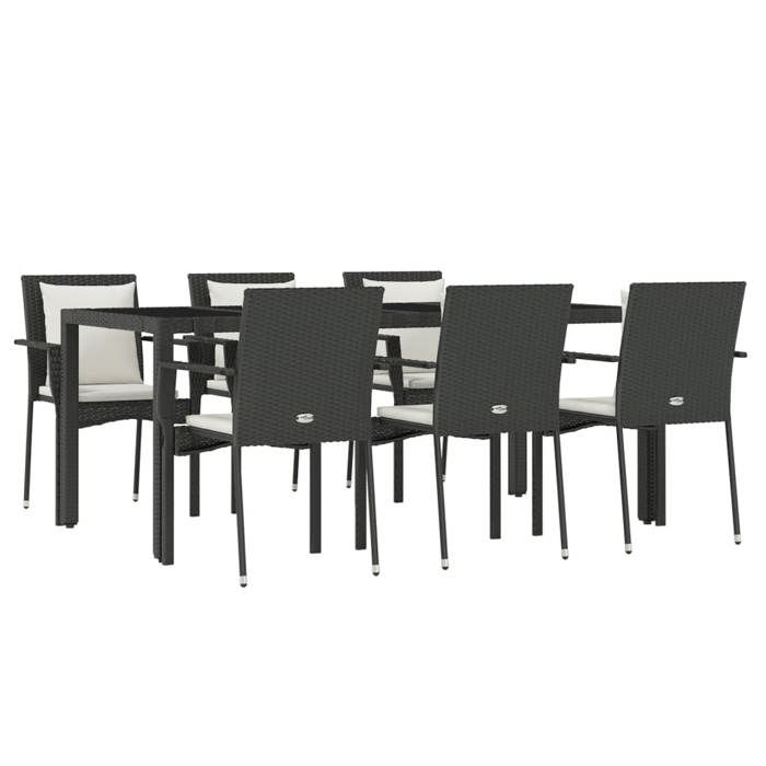 VidaXL Ensemble à manger de jardin coussins 7pcs Noir Résine tressée, ensemble de salle à manger, ensemble de salle à manger 3157955