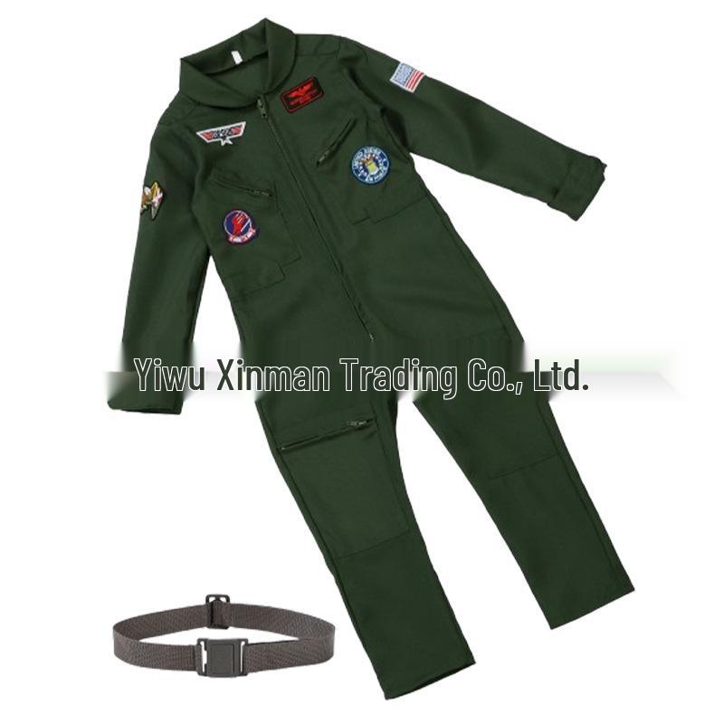 Schattig Kinderen Piloot Militair Groen Jumpsuit Kostuum voor Halloween en Podiumoptredens