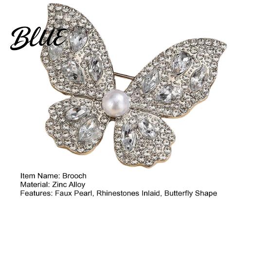 Faux Pearl Rhinestone Brooch Women Three-Dimensional Butterfly Design Pin