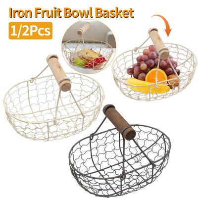 1/2Pcs Iron Fruit Bowl Basket Egg Storage Basket Creative Storage Holder Snack Fruit Plate Bread Basket for Kitchen Fruit Snack