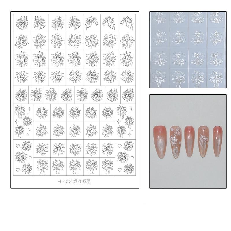 New Year Pony Firework Nail Stickers Transparent Spray-painted Stencil Templates Patting Adhesive Auxiliary Tool Nail Stickers