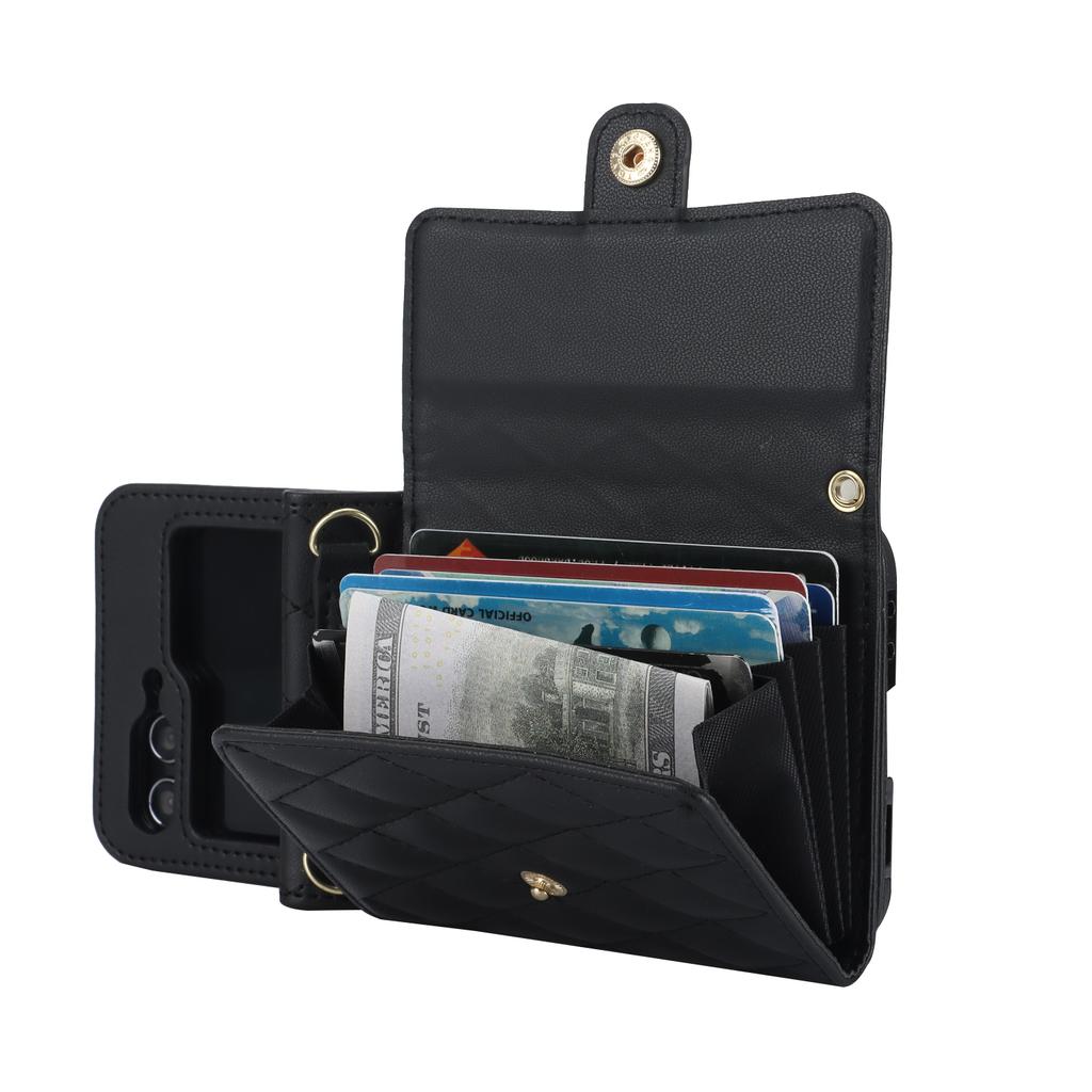 Crossbody Bag Fashion Leather Case For Samsung Galaxy Z Flip 7 FE 6 5 4 3 Flip7 Flip6 Flip5 5G Long Lanyard Wallet Card Cover