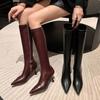 Fashion 7CM Thin Heel Black Long Boots For Ladies Side Zipper Pointy High Heels Knee Boots Women Fashion Autumn Shoes Botas De Mujer